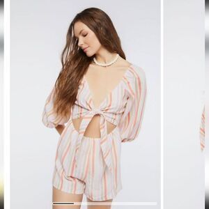 Plus striped romper with cut out and tie